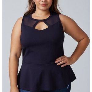 Lane Bryant Sz 26/28 CUTOUT MESH YOKE PEPLUM TOP